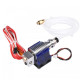 Bowden Hotend E3DV6 12В 40Вт - Високоякісний 3D Принтерний Екструдер ALT-текст: Зображення товару Bowden Hotend E3DV6, призначеного для 3D-принтера. На фотографії представлено гарячий кінець, який складається з радіатора сріблястого кольору, нагрівального блоку та термостійкого сопла. Також видно підключені дроти живлення