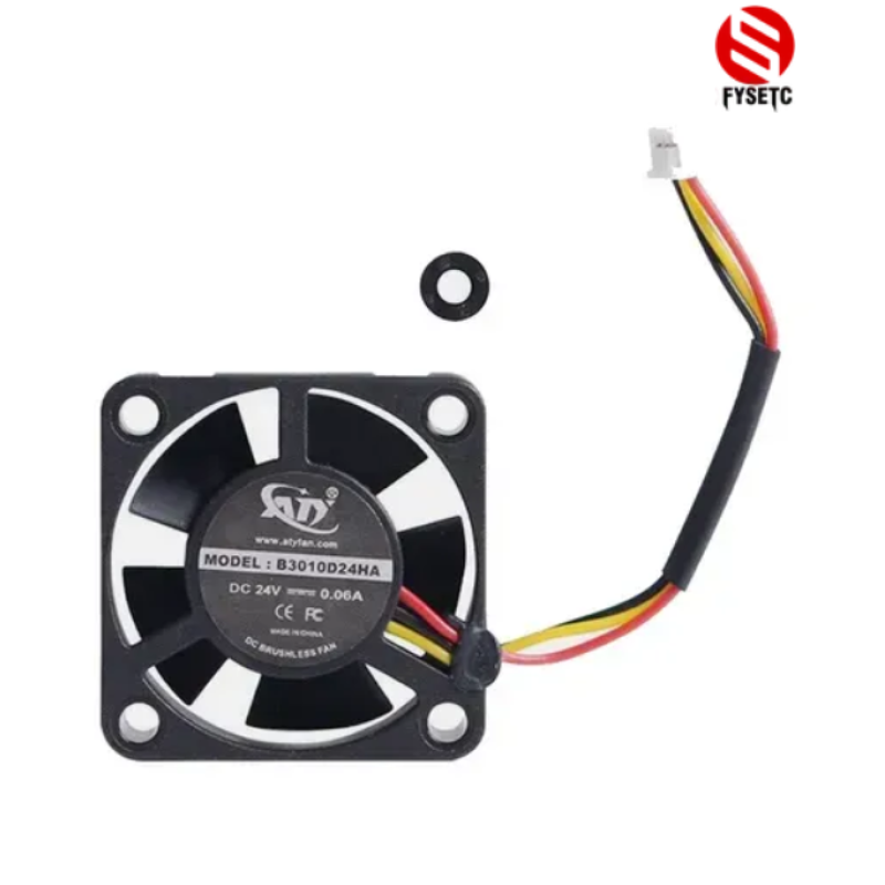 Вентилятор осьовий (кулер) 3010, 24 В, 13000 RPM, Dual Ball до CREALITY K1/K1 MAX ALT-текст: «Осьовий вентилятор (кулер) розміру 30×30×10 мм на 24 В для 3D-принтерів CREALITY K1/K1 MAX, з чорною пластиковою квадратною рамою, крильчаткою посередині та двома проводами живлення, призначений для високошвидкісного охолодження (13000 RPM, п