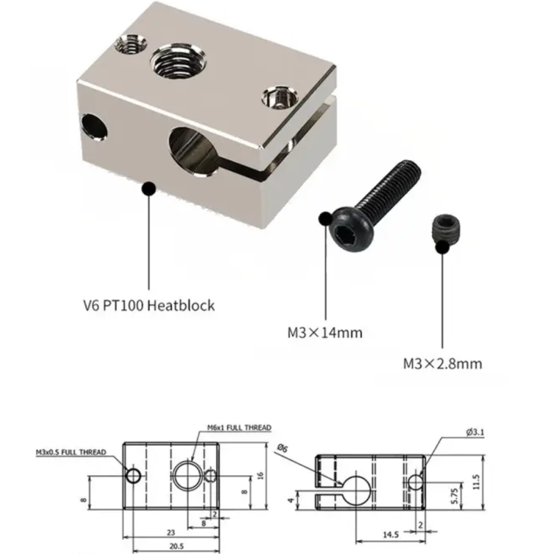 Showing image for Термокубік E3D v6 РТ100, мідь нікельована Термокубік E3D v6 РТ100, мідь нікельована Нагрівальний кубик image