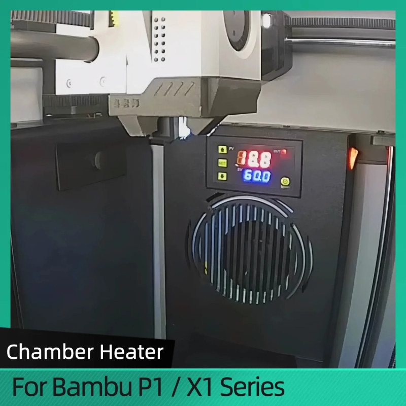 Інноваційний нагрівач камери Chamber Heater для Bambu Lab P1S/X1C/P1P/X1: збереження тепла і комфорту Нагрівач камери для Bambu Lab P1S/X1C/P1P/X1 – Chamber Heater з обвітрювачем для точного розподілу тепла по всій камері.