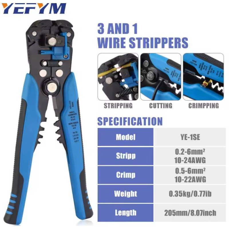 Showing image for Знімач ізоляції та обтиску клем YEFYM 24-10 AWG (0.2-6 мм²) Знімач ізоляції та обтиску клем YEFYM 24-10 AWG (0.2-6 мм²) image